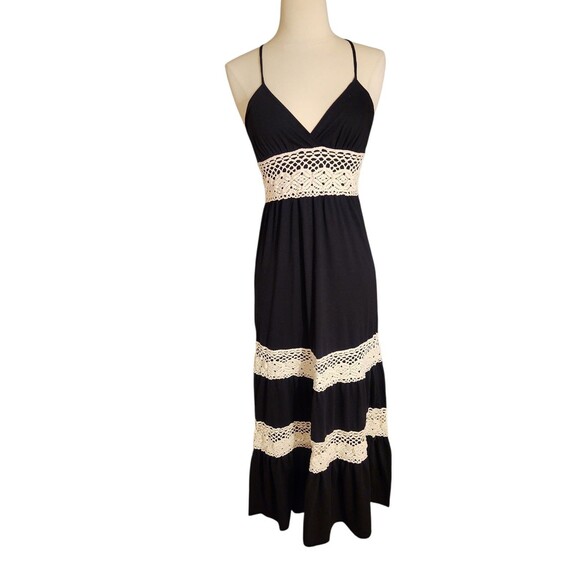 Wet Seal Y2K Babydoll Crochet Maxi Dress Womens Small Boho Tiered Coquette Beach - Picture 1 of 8